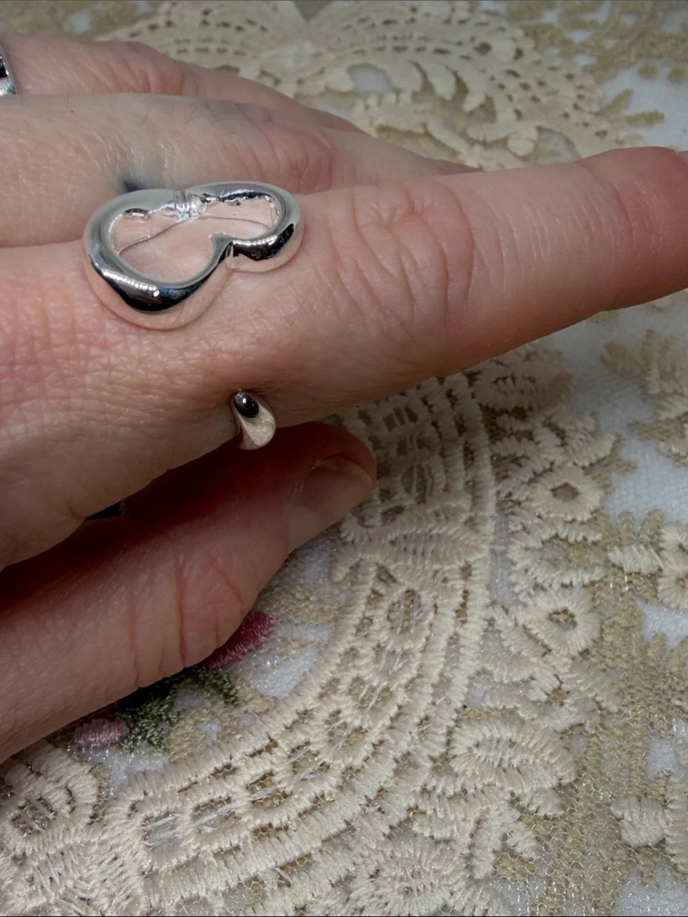 925 Sterling Silver Open Heart Adjustable Ring Romantic Statement Minimalist